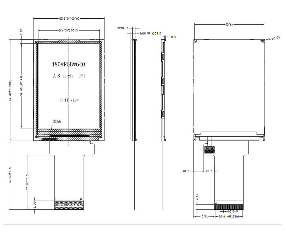 Low Power Consumption 2.8 Inch TFT Display Module With OTA7001A V03 Driver